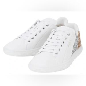 Jimmy Choo Diamond White Gold Silver Bronze Low Top Sleek Leather Sneakers 40/10